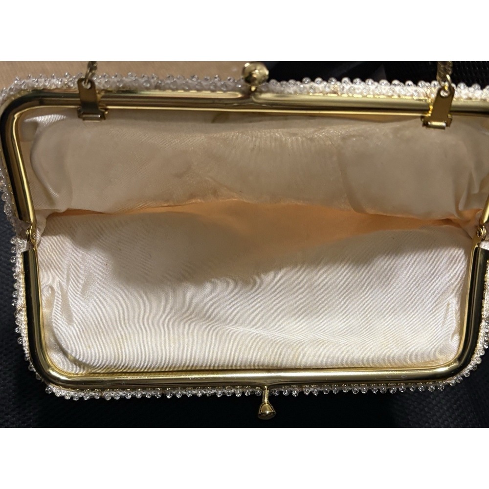 Vintage 1950-60s Lumiered Corde Beaded Hand Bag/Purse/Clutch Ivory/cream & Gold - Picture 11 of 14